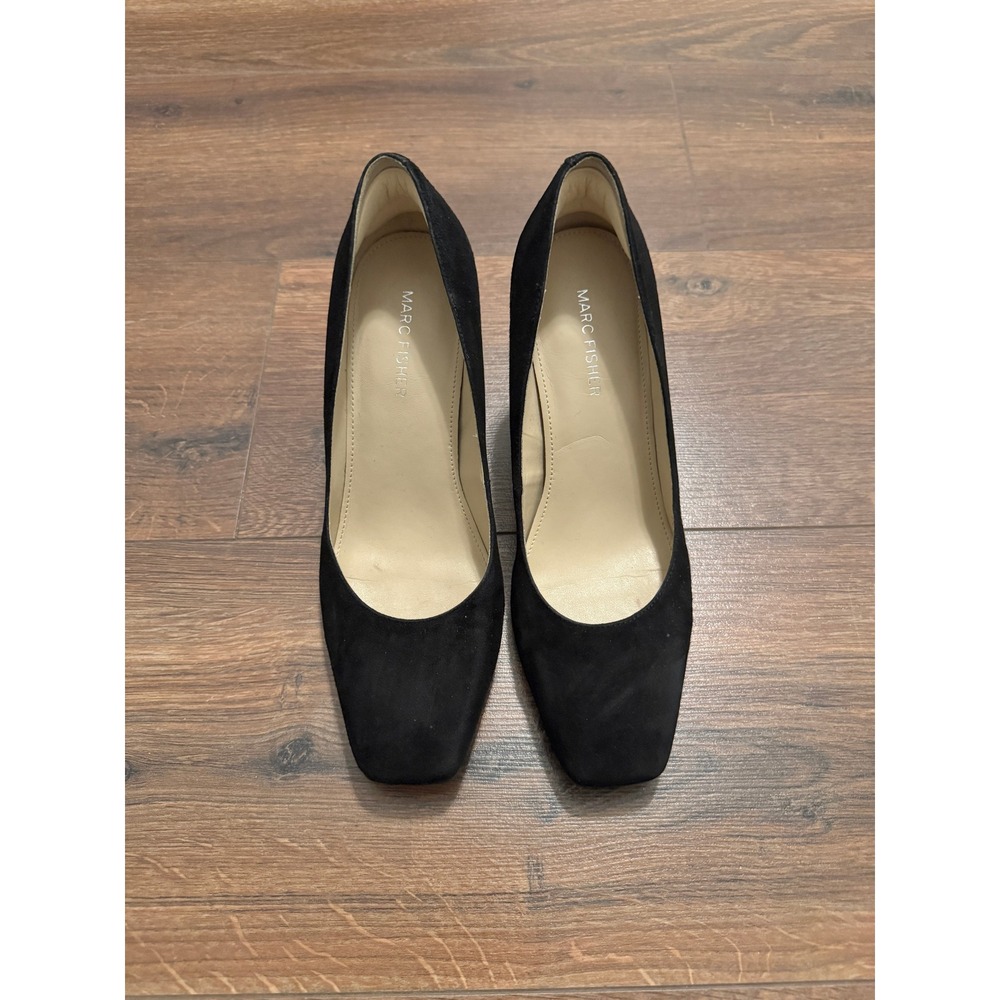 Marc Fisher Farai Black Suede Square Toe Block Heel Pumps Womens 7.5 M